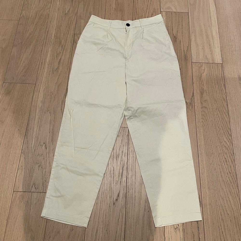 Mango Relaxed Fit Cropped Trousers in Ecru